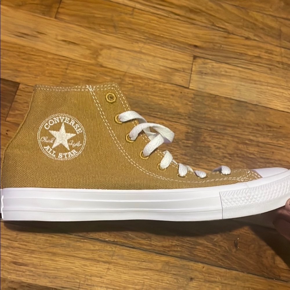 Tan High-Top Sneakers with White Accents